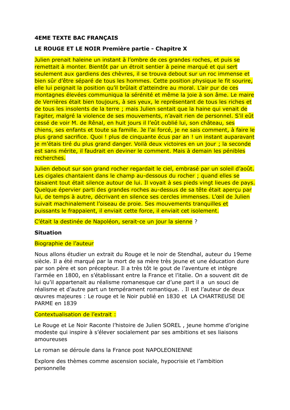 Prévisualisation du document 4EME TEXTE BAC FRANÇAIS LE ROUGE ET LE NOIR Première partie - Chapitre X