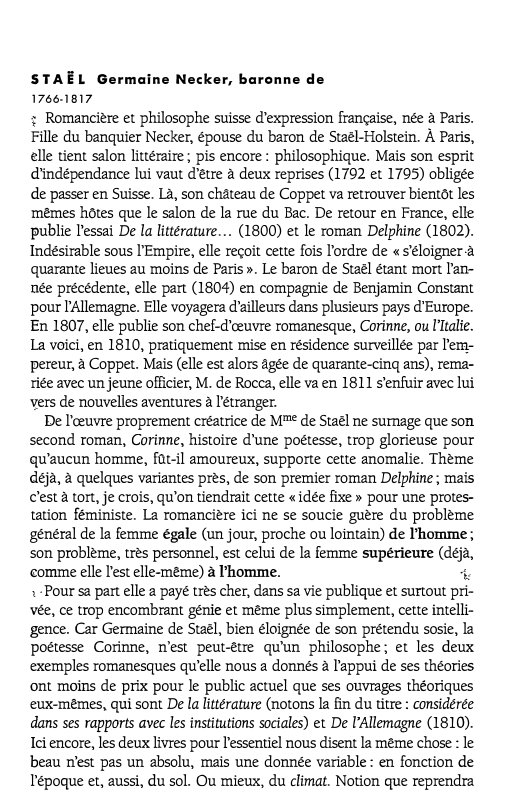 Prévisualisation du document 5 TA Ë L Germaine Necker, baronne de
1766-1817

; Romancière et philosophe suisse d'expression française, née à Paris.
Fille...