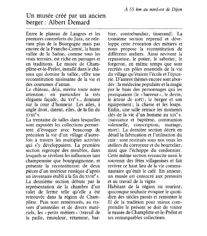 Prévisualisation du document À 55 km au nord-est de DijonUn musée créé par un ancien berger : Albert Demard.