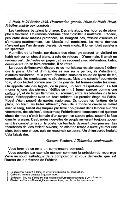 Prévisualisation du document A Paris, le 24 février 1848, l'insurrection groride. Place du Palais Royal,
Frédéric assiste aux combats.
Les tambours battaient la...