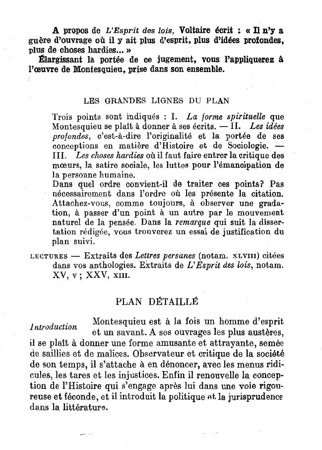 Prévisualisation du document A propos de L'Esprit des lois de Montesquieu, Voltaire écrit: Il n' a guère d'ouvrage où il y ait plus d'esprit, plus d'idées profondes, plus de choses hardies ?