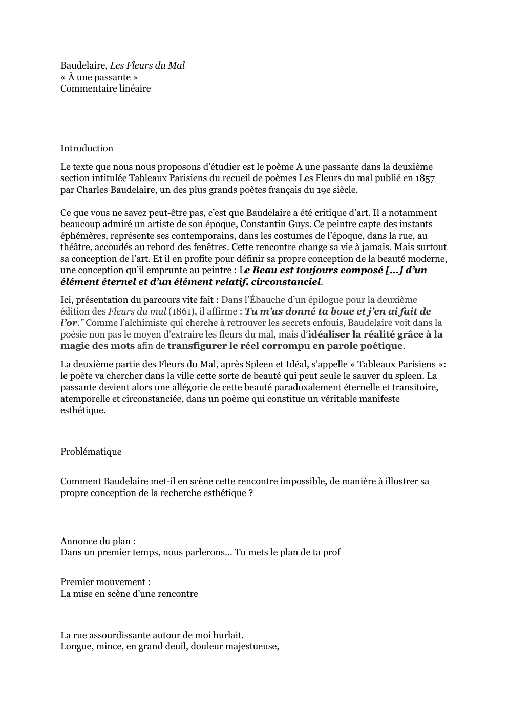 Prévisualisation du document A une passante Baudelaire
