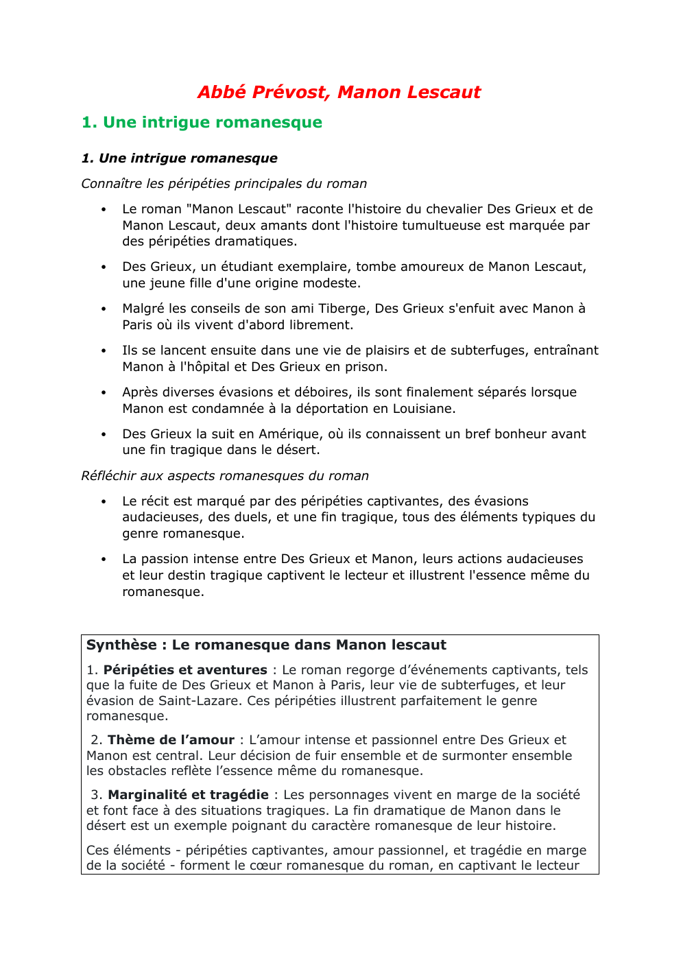 Prévisualisation du document Abbé Prévost, Manon Lescaut (résumé et analyse)