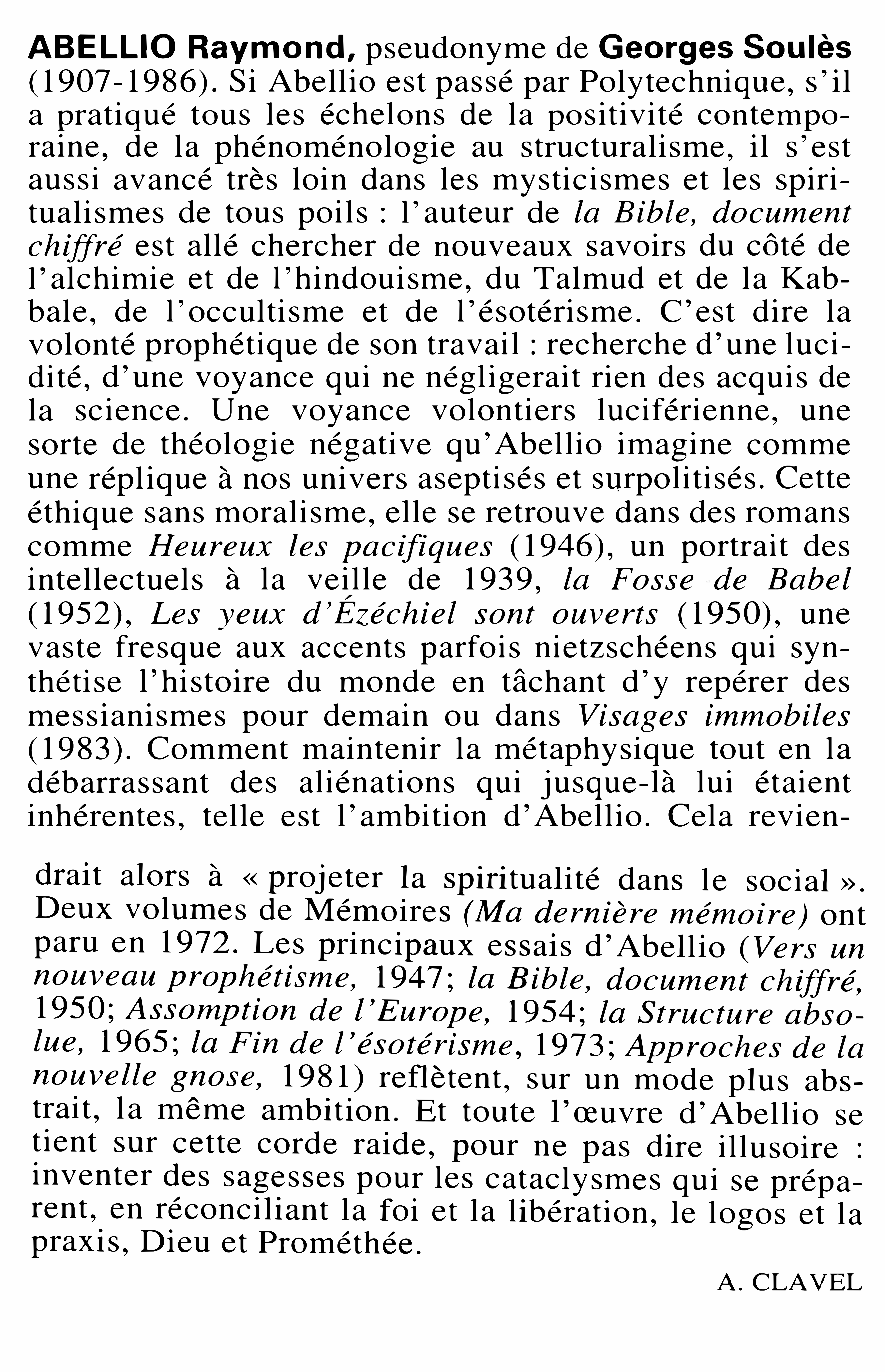 Prévisualisation du document ABELLIO (Georges Soulès, dit Raymond)
