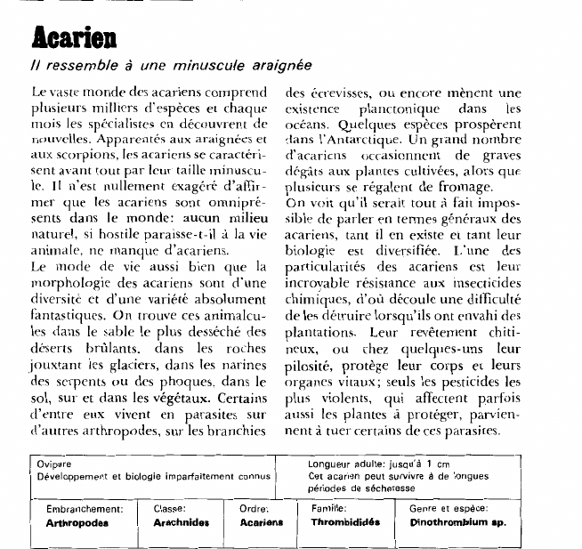 Prévisualisation du document Acarien:Il ressemble à une minuscule araignée.