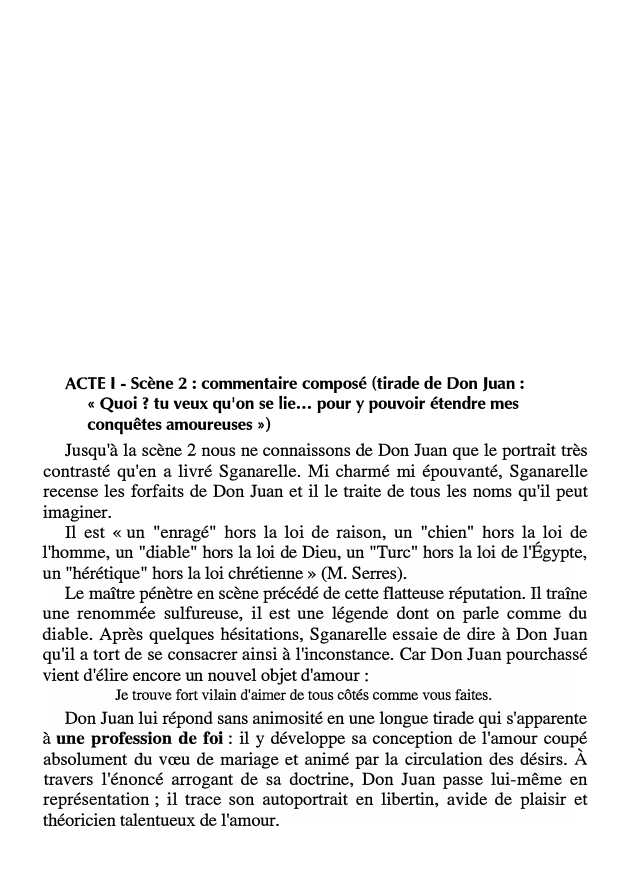 Prévisualisation du document ACTE 1 - Scène 2 : commentaire composé (tirade de Don Juan :
« Quoi ? tu veux qu'on se...
