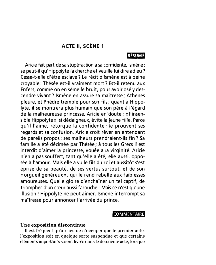 Prévisualisation du document Acte II, Scène 1 de Phèdre de Jean Racine (résumé et commentaire)