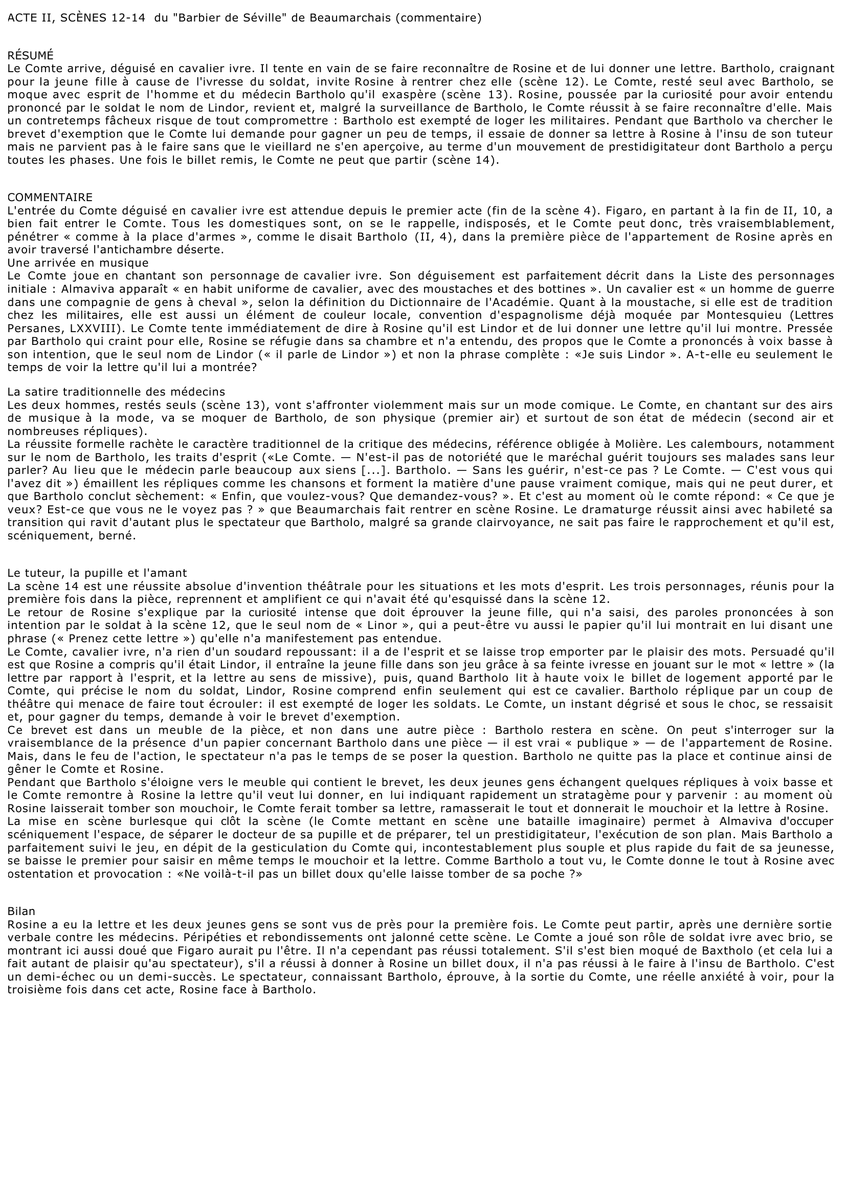 Prévisualisation du document ACTE II, SCÈNES 12-14  du "Barbier de Séville" de Beaumarchais (commentaire)