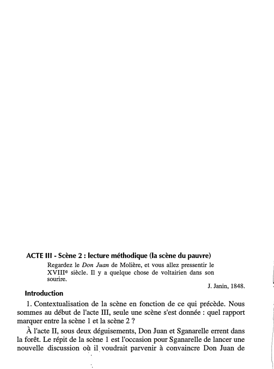 Prévisualisation du document ACTE III - Scène 2 : lecture méthodique (la scène du pauvre) dans Dom Juan de Molière
