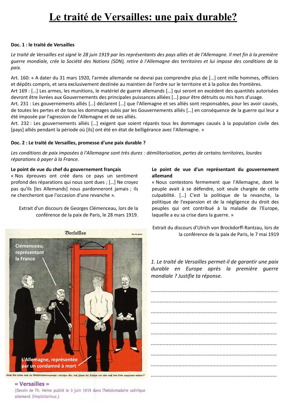 Prévisualisation du document activité traité de Versailles 3ème (sans corrigé)