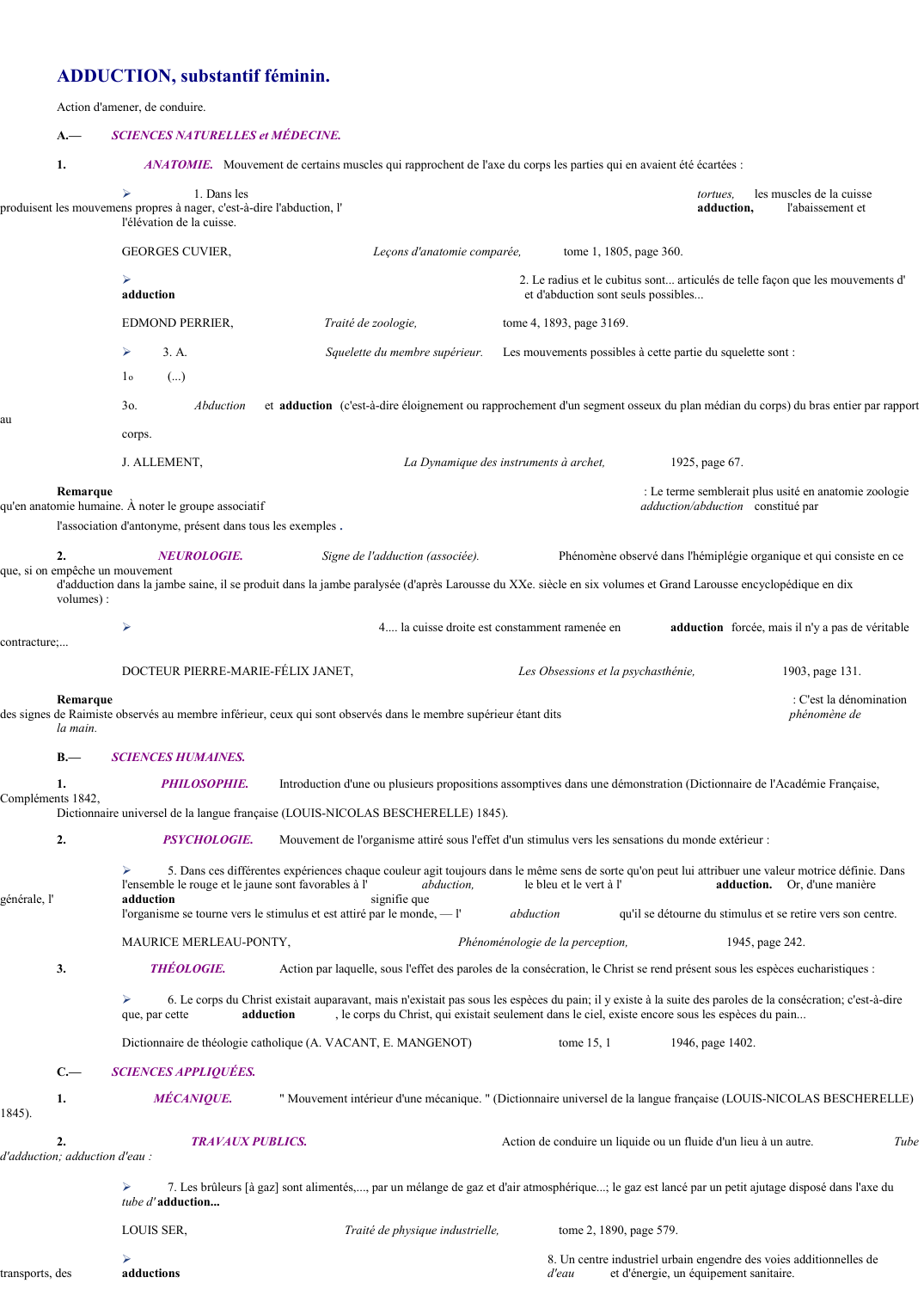 Prévisualisation du document 
	ADDUCTION, substantif féminin.