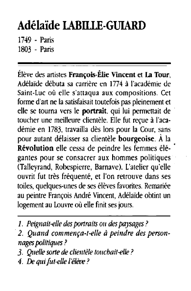Prévisualisation du document Adélaïde LABillE-GUIARD1749 - Paris1803 - ParisÉlève des artistes François-Élie Vincent et La Tour,Adélaïde débuta sa carrière en 1774 à l'académie deSaint-Luc où elle s'attaqua aux compositions.