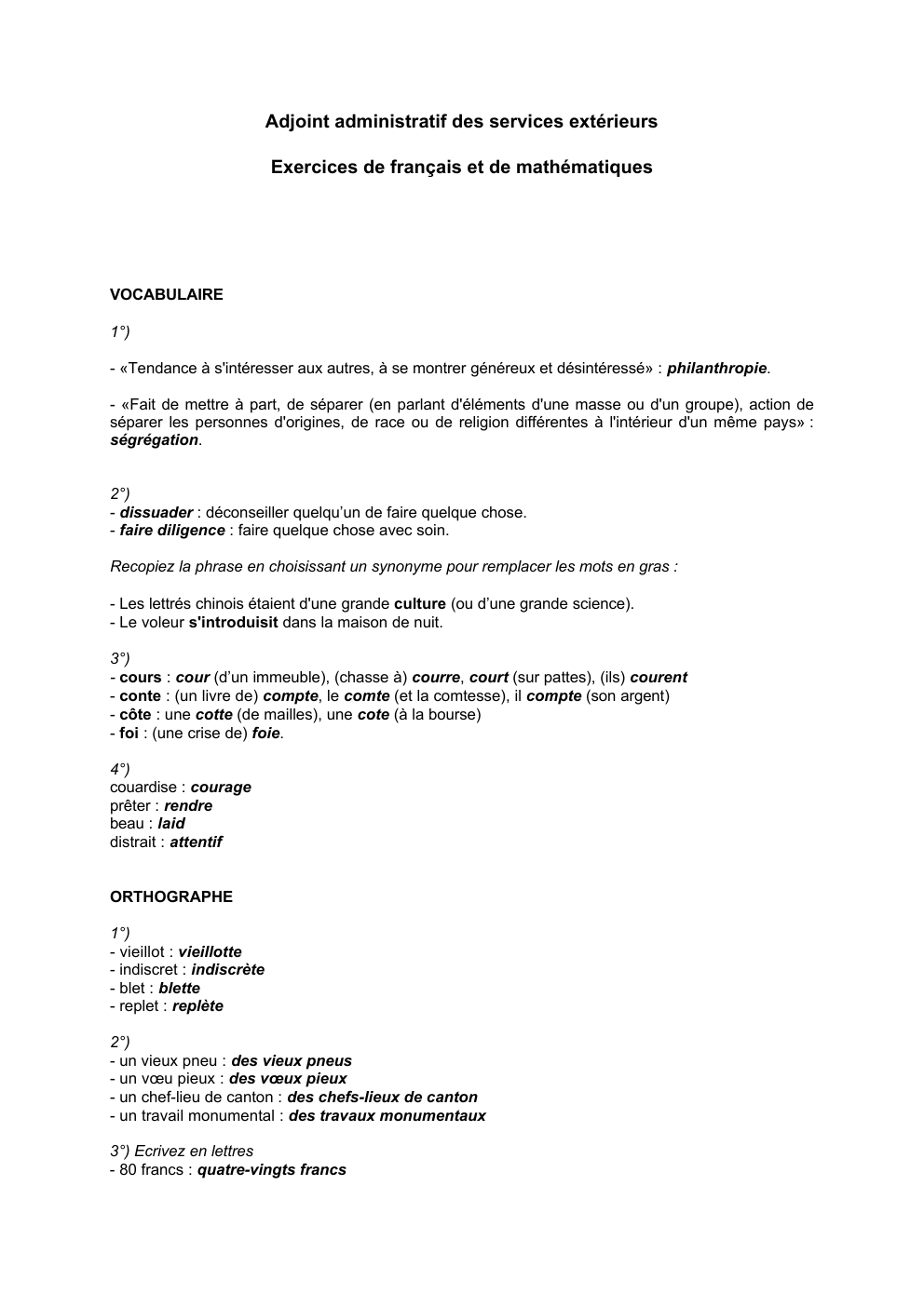 Prévisualisation du document Adjoint administratif des services extérieurs Exercices de français et de mathématiques