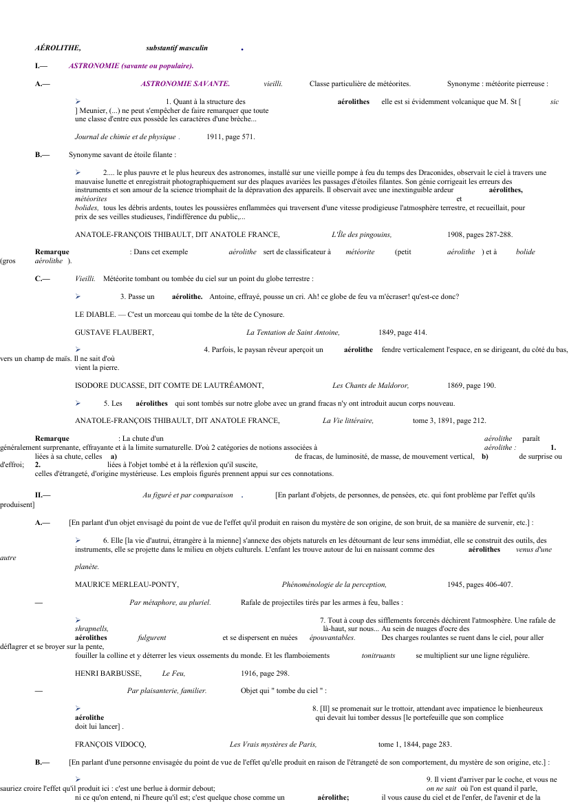 Prévisualisation du document 
	AÉROLITHE,	 	substantif masculin	.