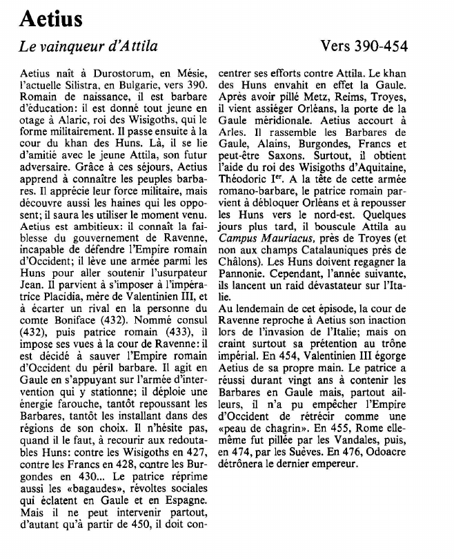Prévisualisation du document Aetius: Le vainqueur d'Attila.