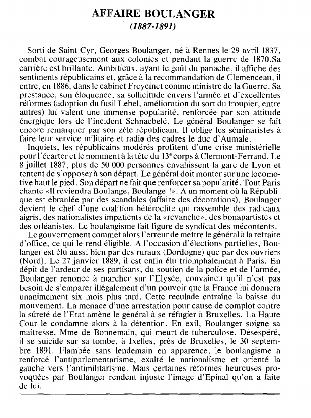 Prévisualisation du document AFFAIRE BOULANGER(1887-1891) (histoire).