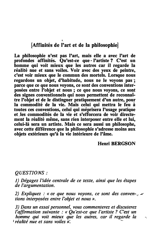 Prévisualisation du document [Affinités de l'art et de la philosophie] Bergson