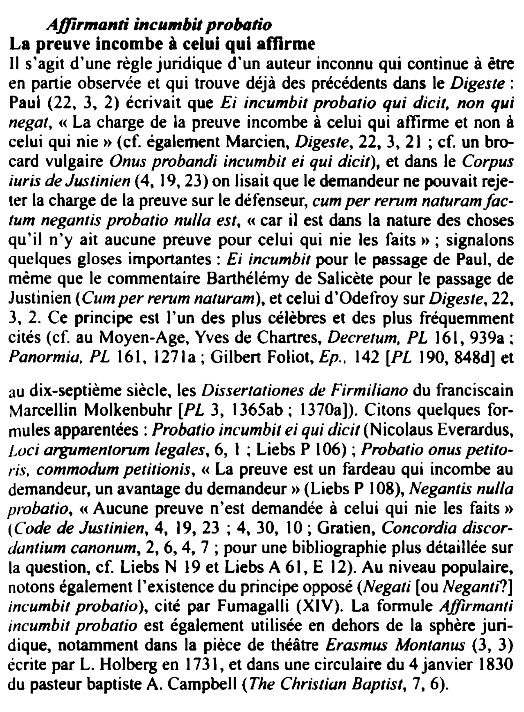 Prévisualisation du document Affirmanti incumbit probatio