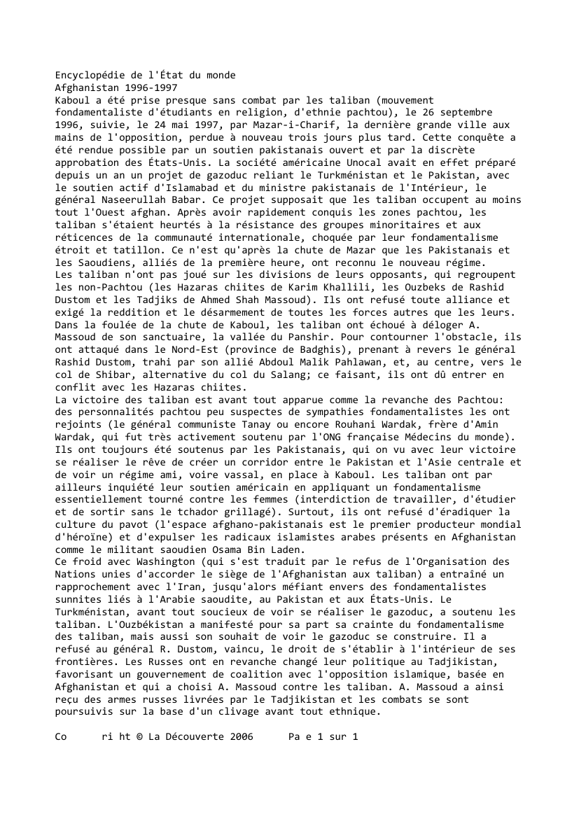 Prévisualisation du document Afghanistan (1996 - 1997)