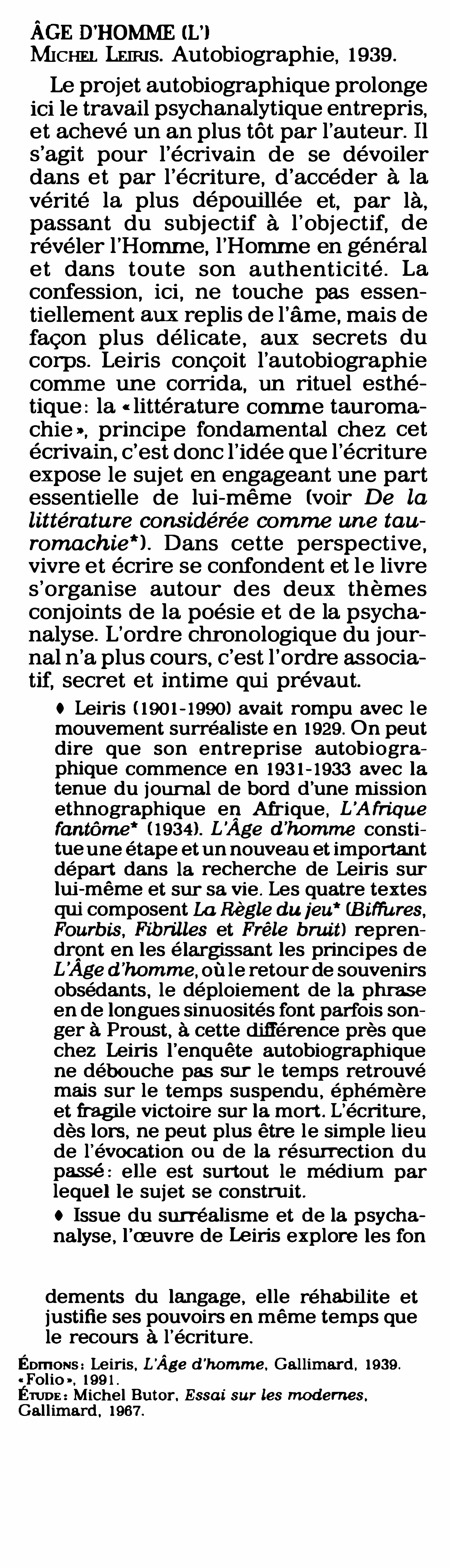 Prévisualisation du document ÂGE D’HOMME (L’) Michel Leiris (résumé)