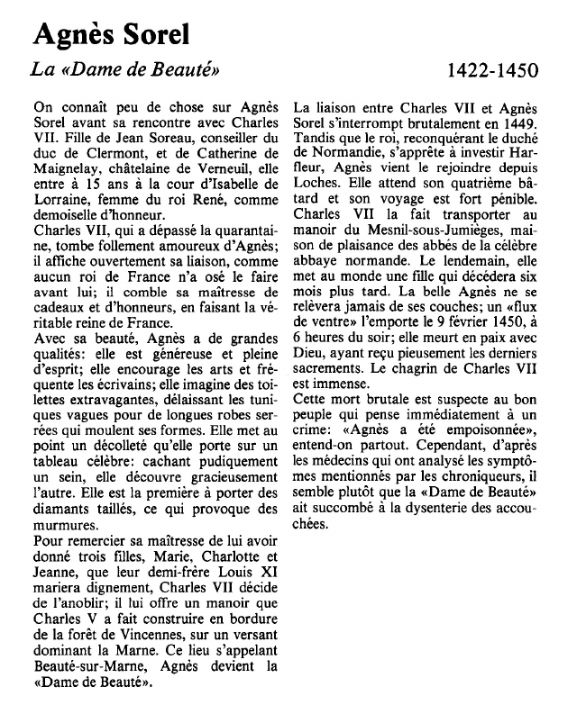 Prévisualisation du document Agnès SorelLa «Dame de Beauté».