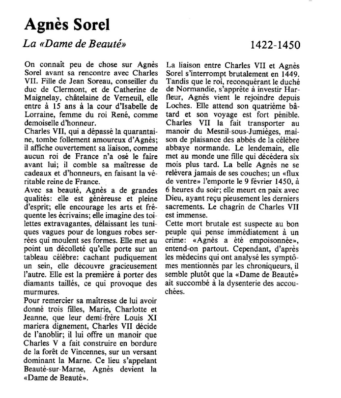 Prévisualisation du document Agnès SorelLa «Dame de Beauté».