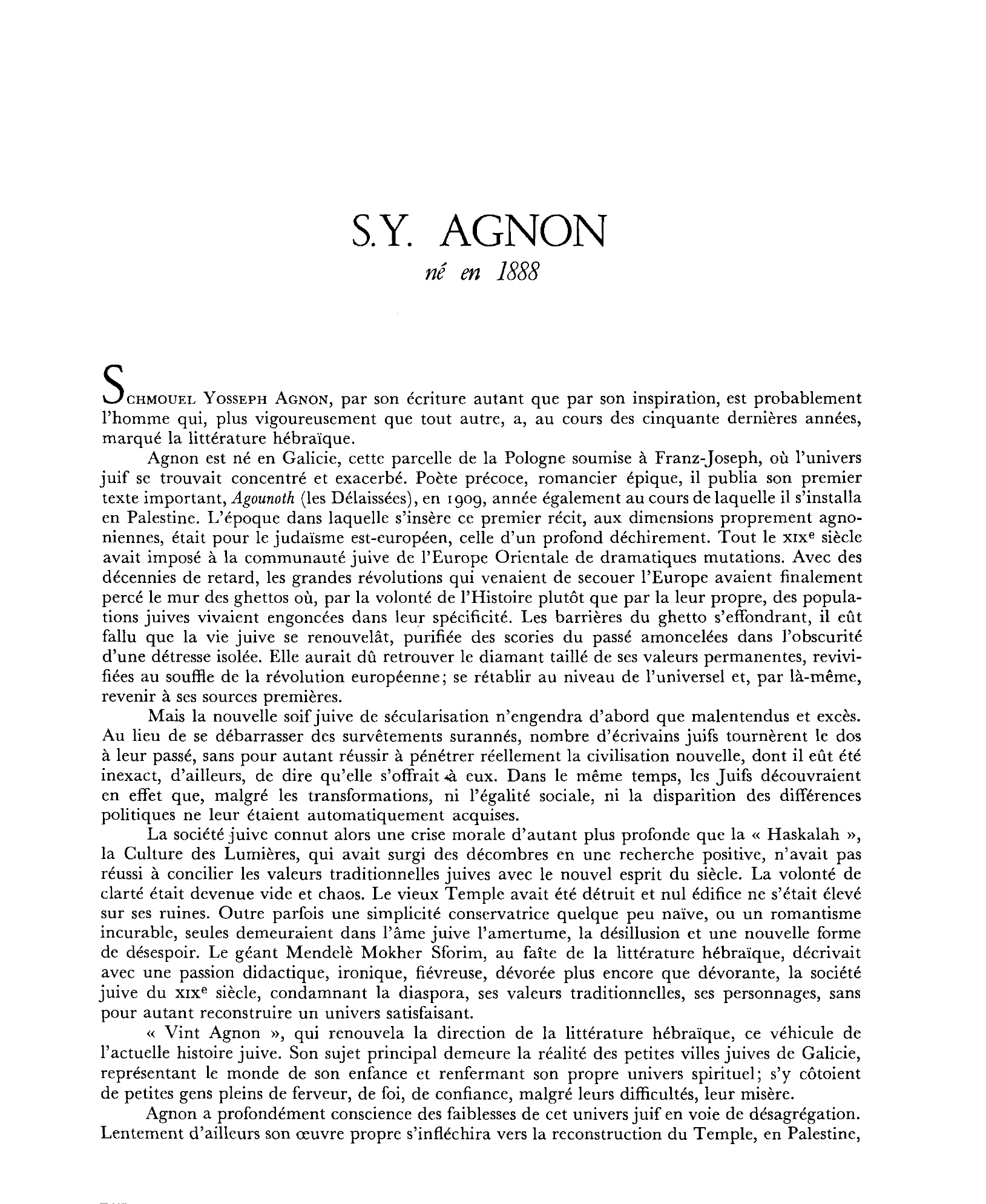 Prévisualisation du document Agnon (Chmouei-Yossef)