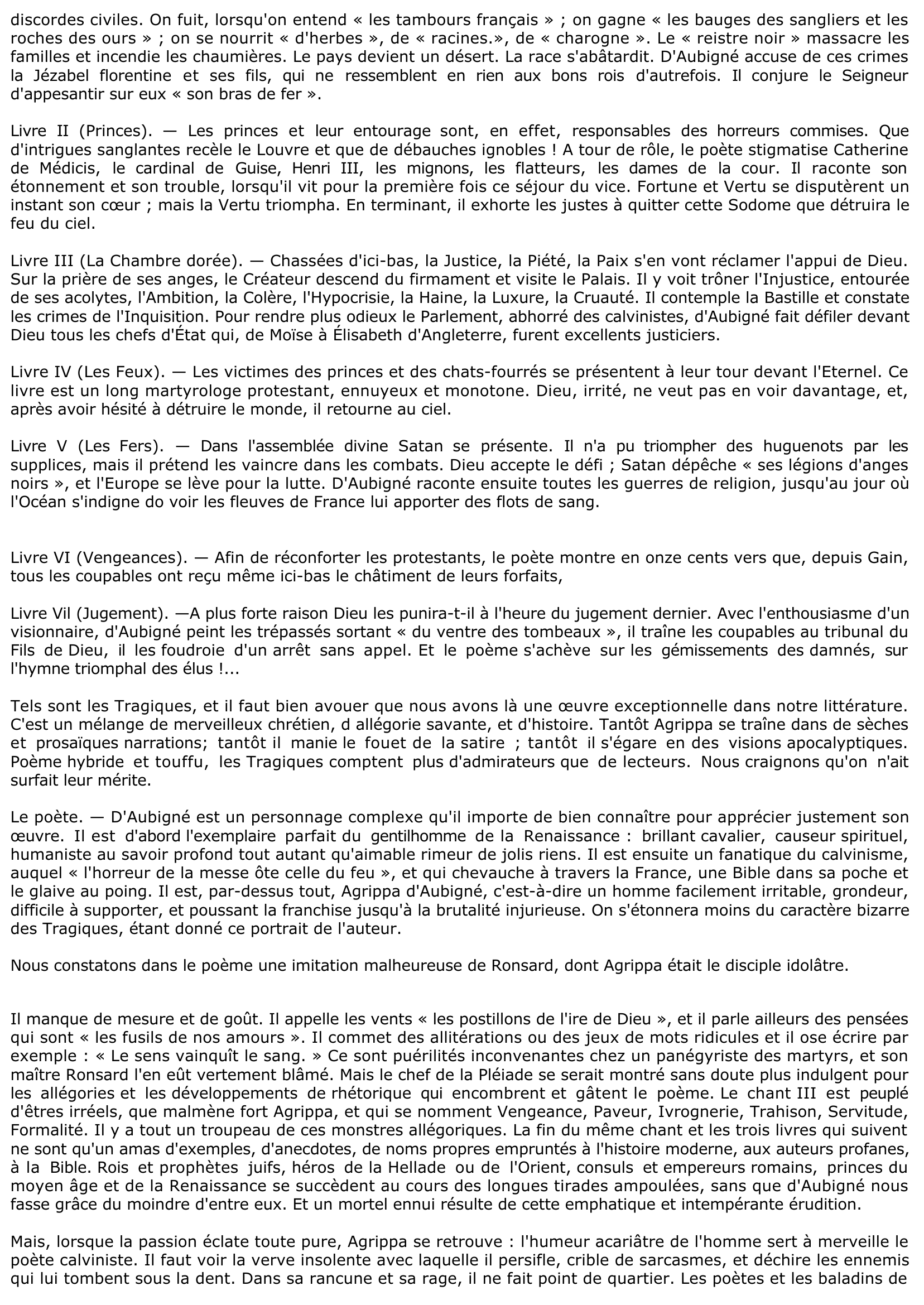 Prévisualisation du document AGRIPPA D'AUBIGNÉ: Analyse des « Tragiques »