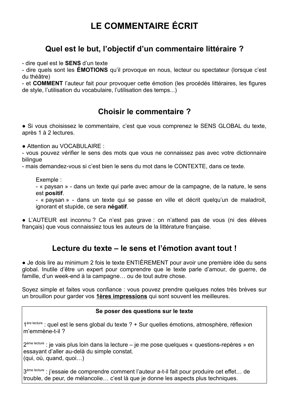 Prévisualisation du document Aide LE COMMENTAIRE ÉCRIT bac