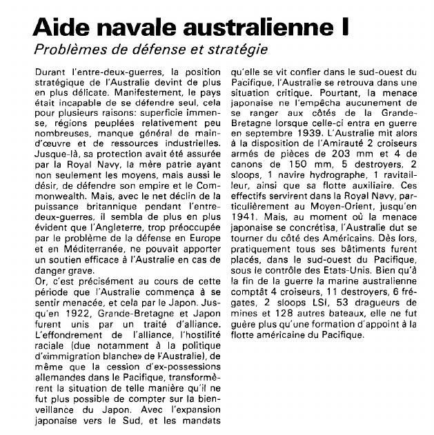 Prévisualisation du document Aide navale australienne :Problèmes de défense et stratégie.