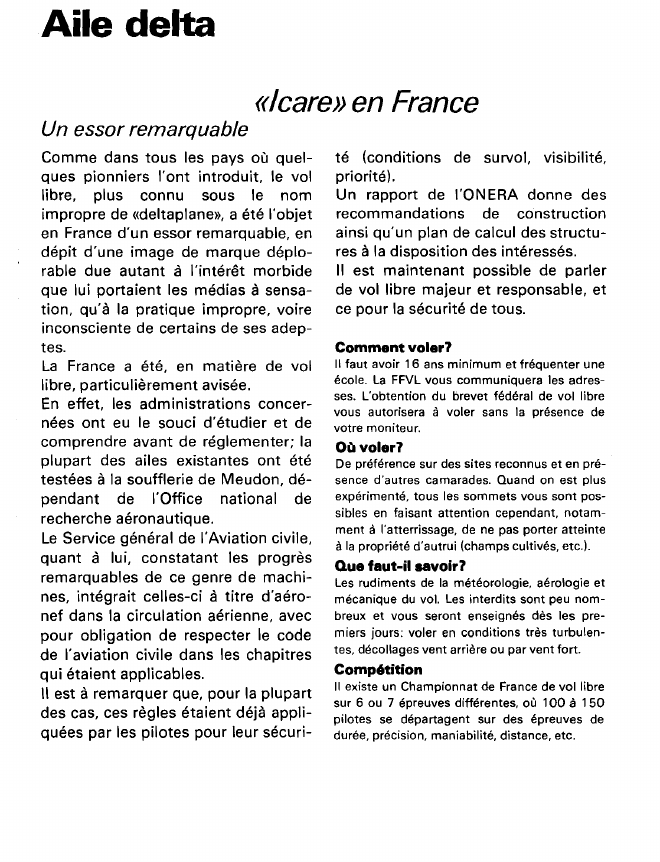 Prévisualisation du document Aile delta:«Icare» en France (sports).