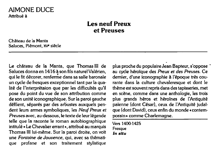 Prévisualisation du document AIMONE DUCEAttribué à:Les neuf Preuxet Preuses (analyse du tableau).