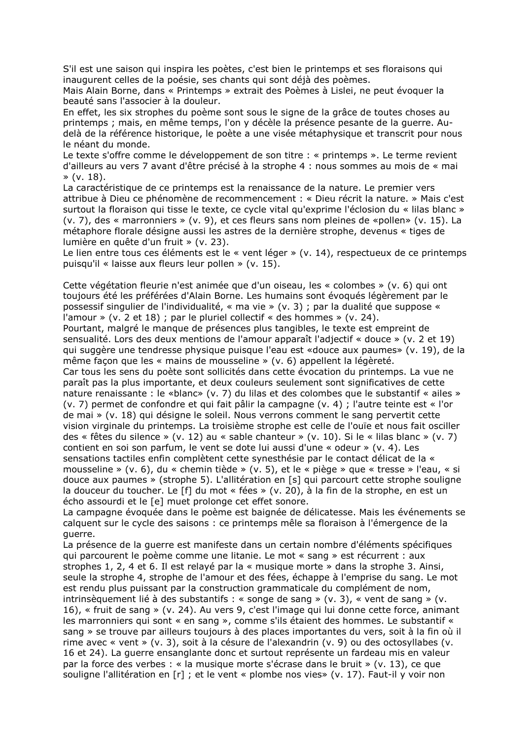 Prévisualisation du document Alain Borne, « Printemps » extrait des Poèmes à Lislei. Commentaire