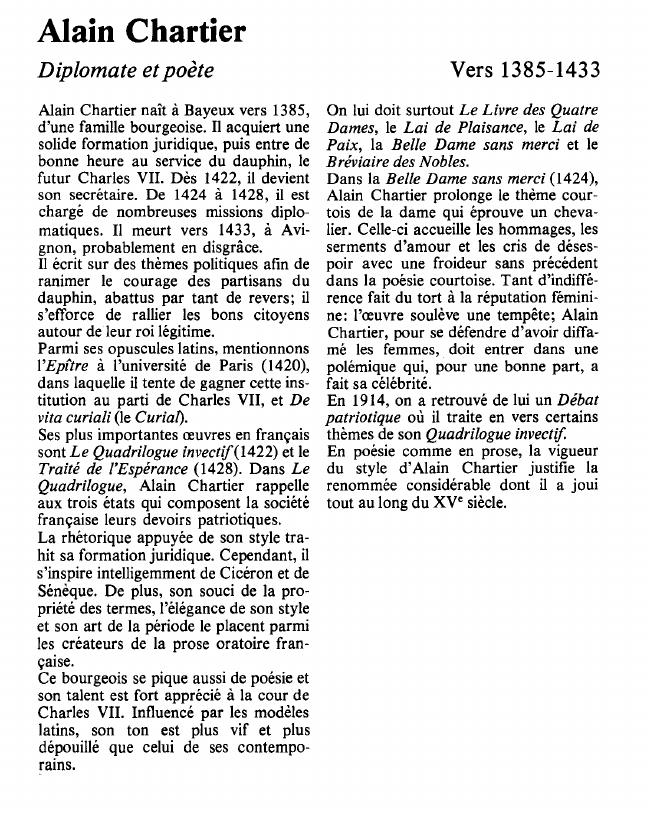 Prévisualisation du document Alain ChartierDiplomate et poète.