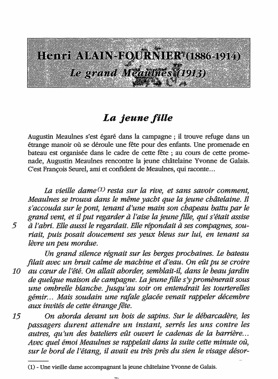 Prévisualisation du document Alain-Fournier - Le grand Meaulnes: La jeune fille (commentaire)