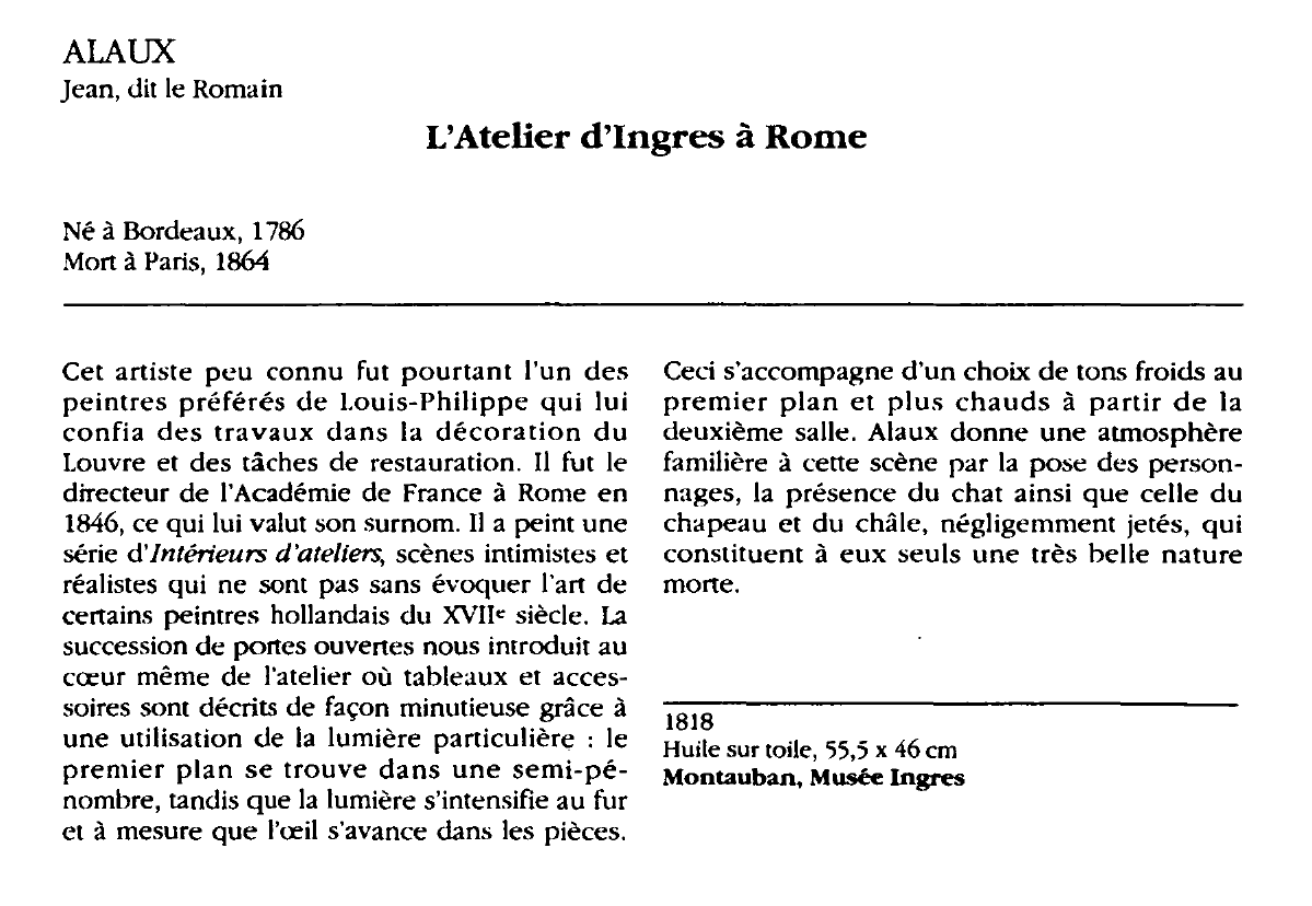 Prévisualisation du document ALAUX jean, dit le Romain : L'Atelier d'Ingres à Rome