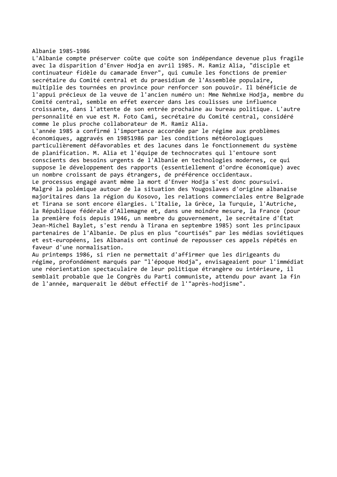 Prévisualisation du document Albanie 1985-1986