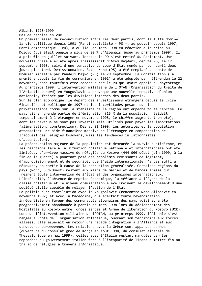 Prévisualisation du document Albanie 1998-1999
Pas de reprise en vue
