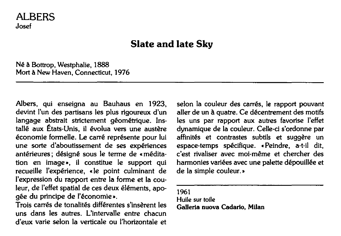 Prévisualisation du document ALBERS Josef : Slate and late Sky