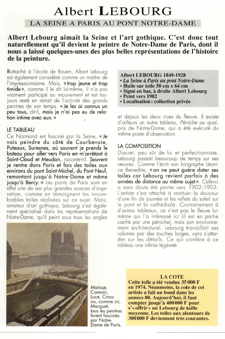 Prévisualisation du document Albert LEBOURG:LA SEINE A PARIS AU PONT NOTRE-DAME (analyse du tableau).