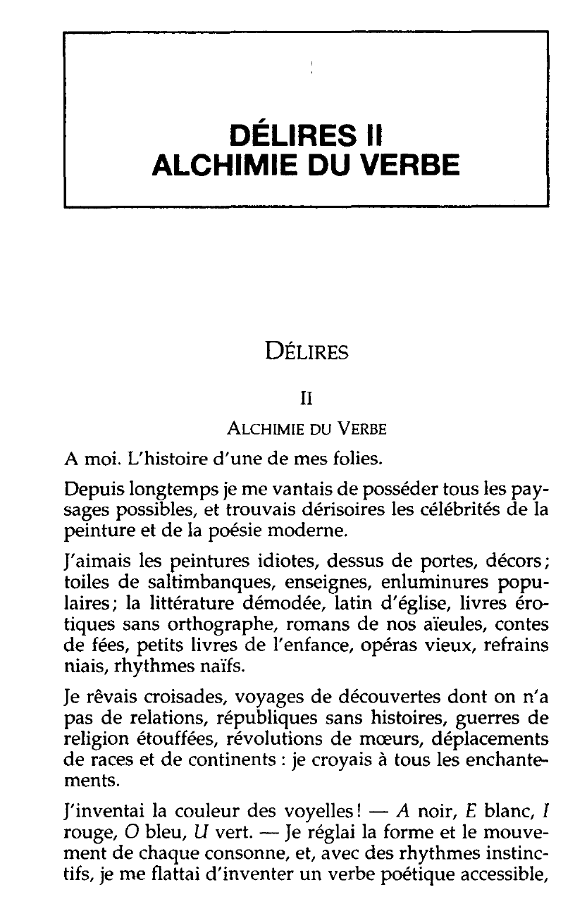 Prévisualisation du document Alchimie du verbe de Rimbaud: « Délires II. Alchimie du verbe », Une saison en enfer, Arthur Rimbaud
