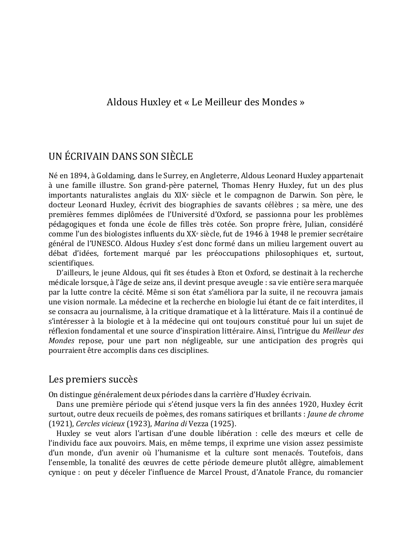 Prévisualisation du document Aldous Huxley et « Le Meilleur des Mondes »