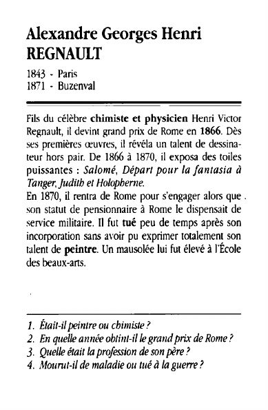 Prévisualisation du document Alexandre Georges HenriREGNAULT1843 - Paris1871 - BuzenvalFils du célèbre chimiste et physicien Henri VictorRegnault, il devint grand prix de Rome en 1866.