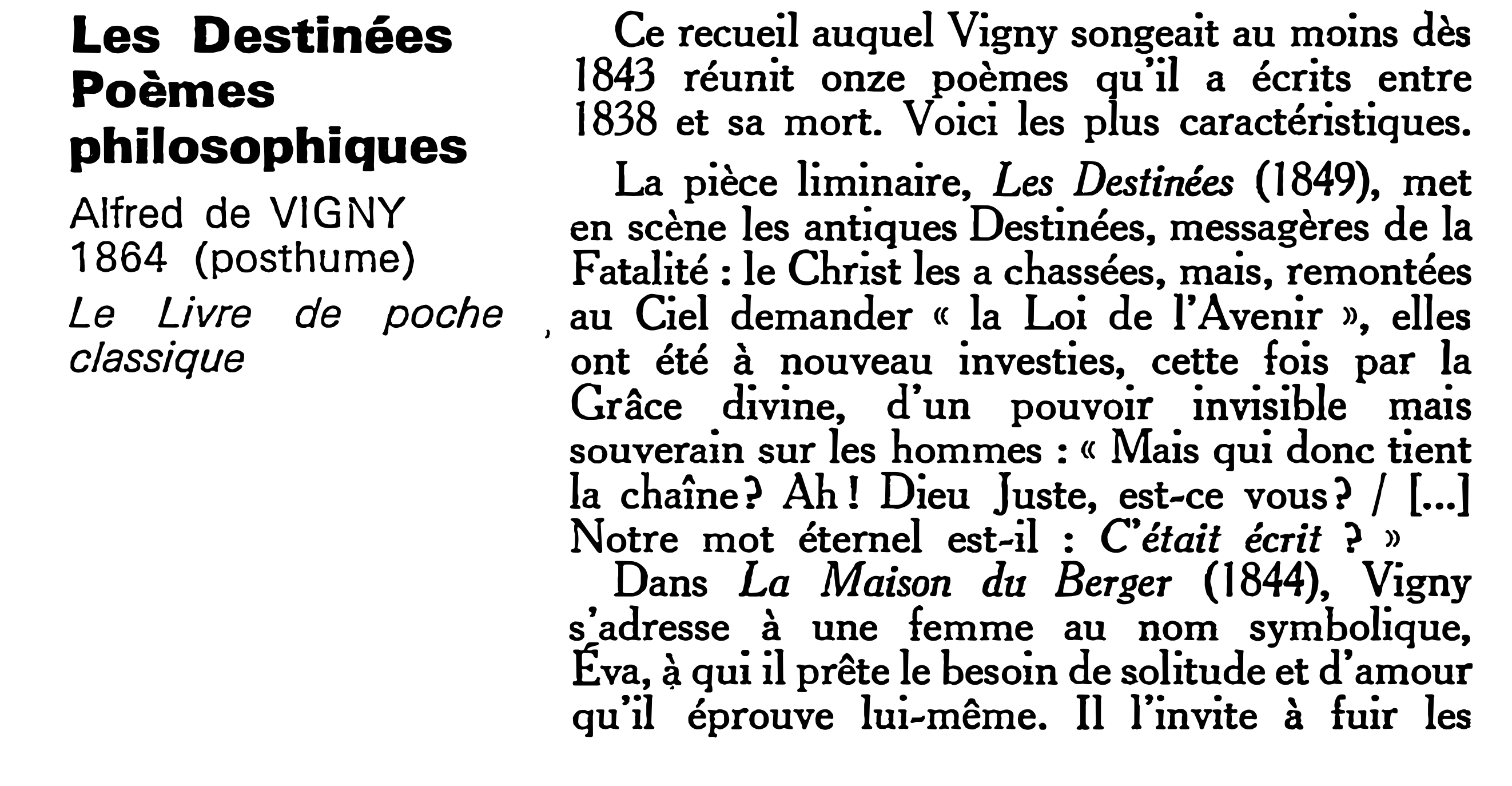 Prévisualisation du document Alfred de VIGNY: Les Destinées (Résumé & Analyse)