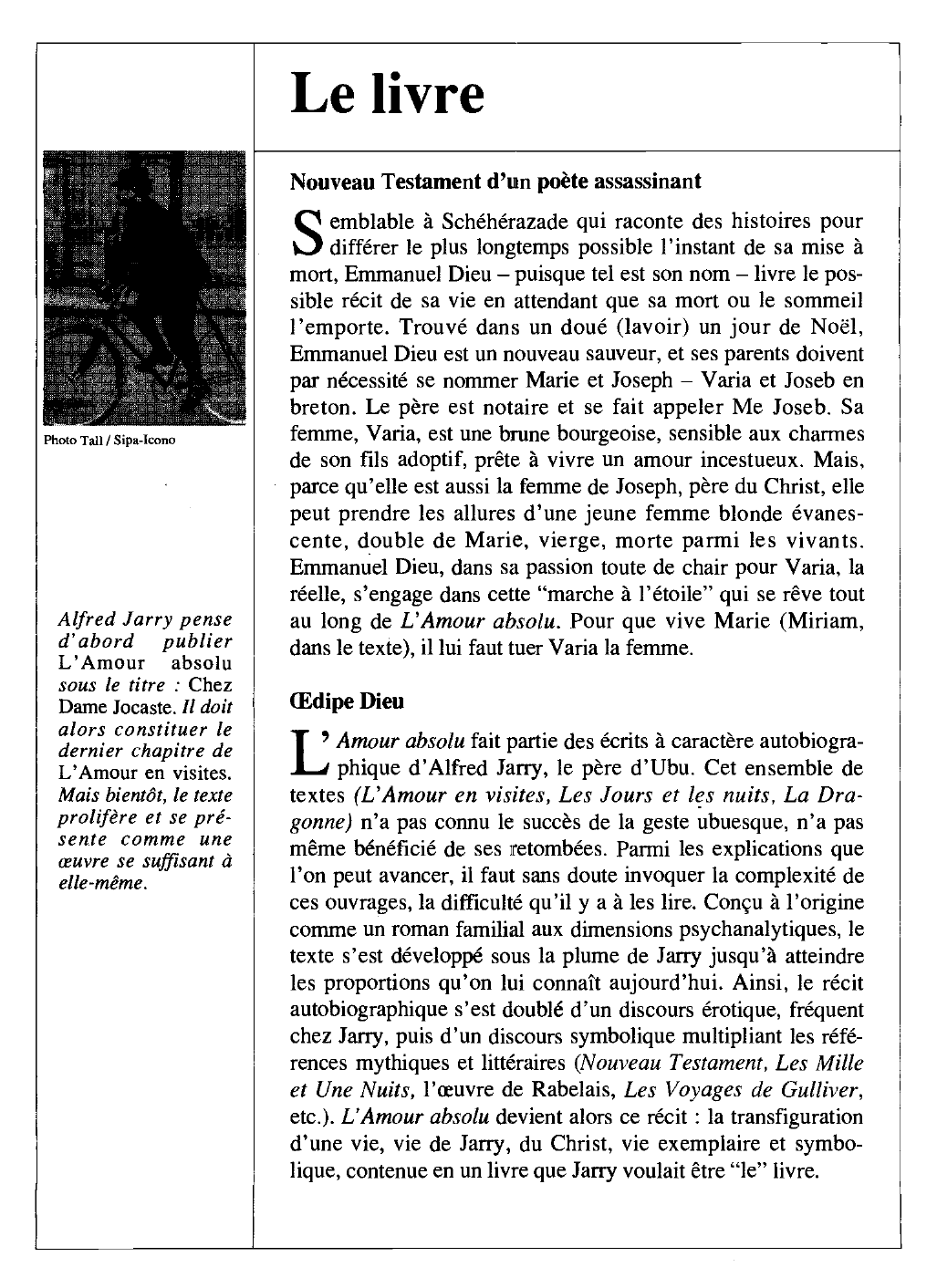 Prévisualisation du document Alfred JARRY : L'Amour absolu (résumé et analyse)