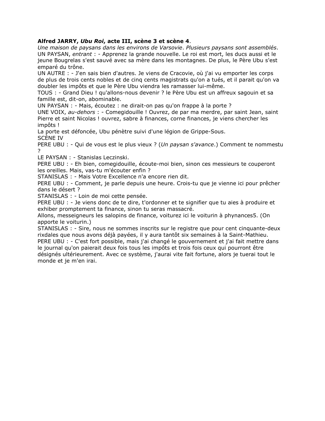 Prévisualisation du document Alfred JARRY, Ubu Roi, acte III, scène 3 et scène 4.