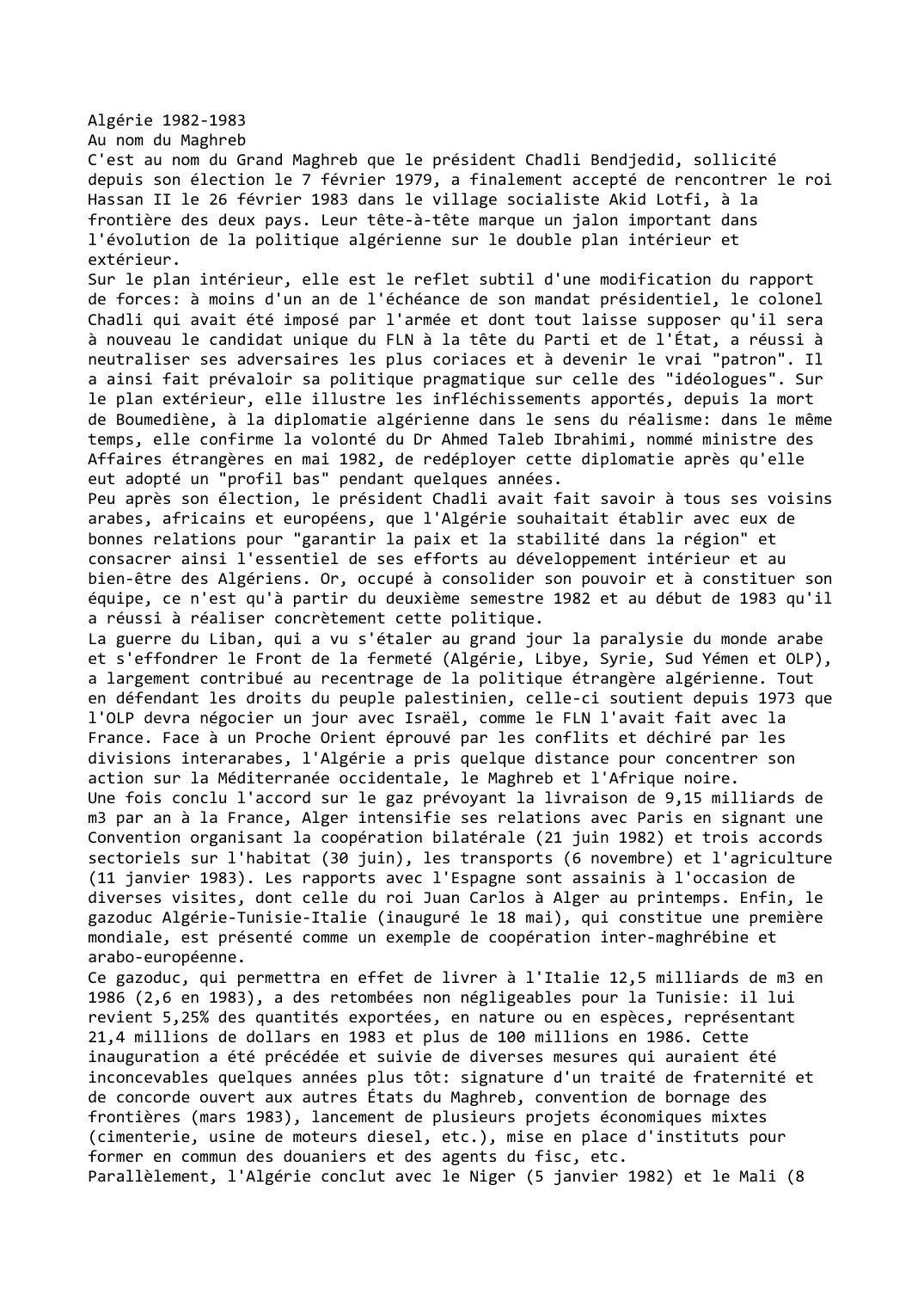 Prévisualisation du document Algérie 1982-1983: Au nom du Maghreb