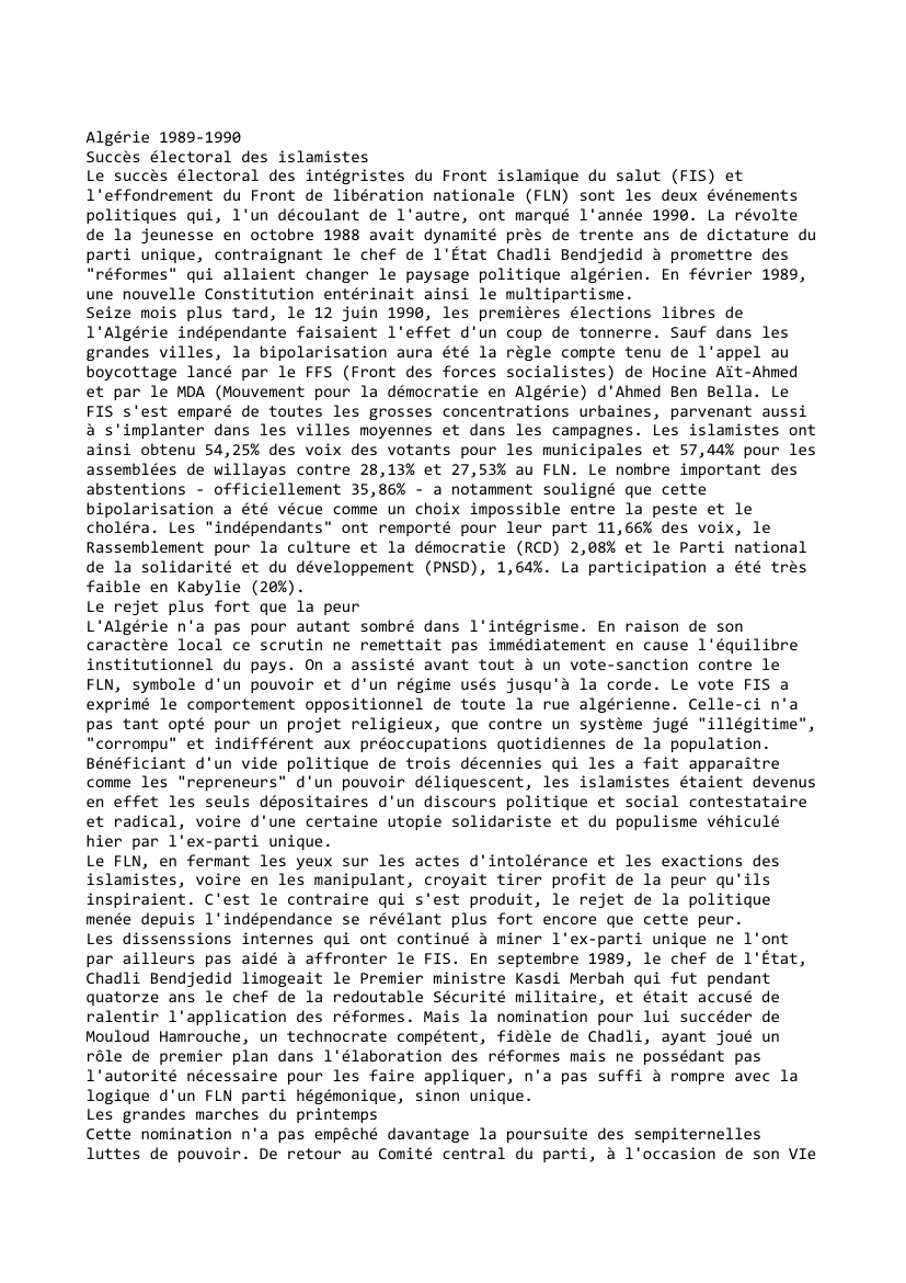 Prévisualisation du document Algérie 1989-1990Succès électoral des islamistes