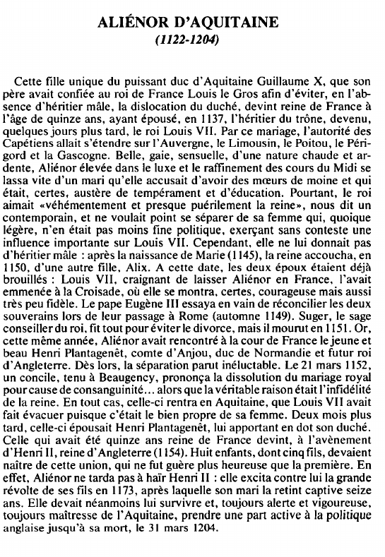 Prévisualisation du document ALIÉNOR D'AQUITAINE(1122-1204) - BIOGRAPHIE.