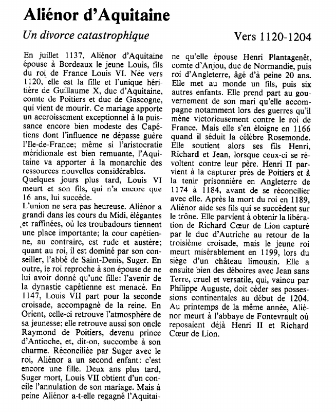 Prévisualisation du document Aliénor d'AquitaineUn divorce catastrophique.